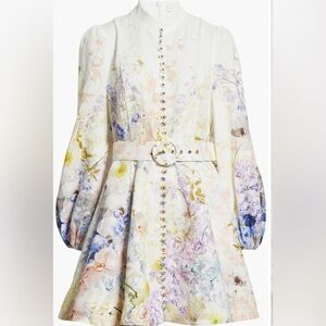 Zimmermann Rhythmic Buttoned Mini Dress in “Citrus Garden”